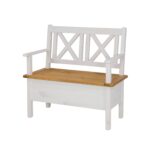 bielona ławka drewniana z podłokietnikami