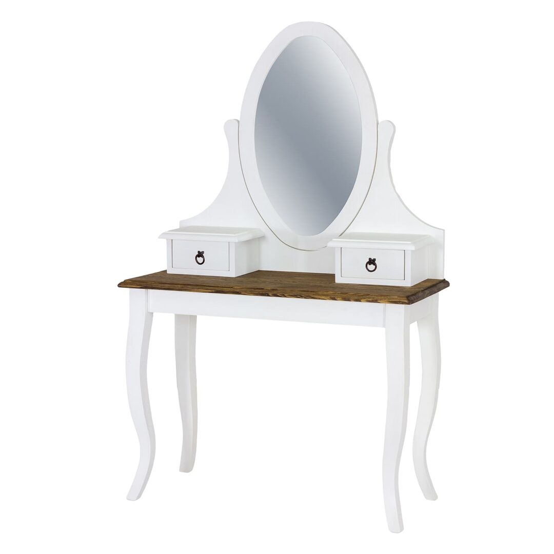 drevený toaletný stolík so zrkadlom